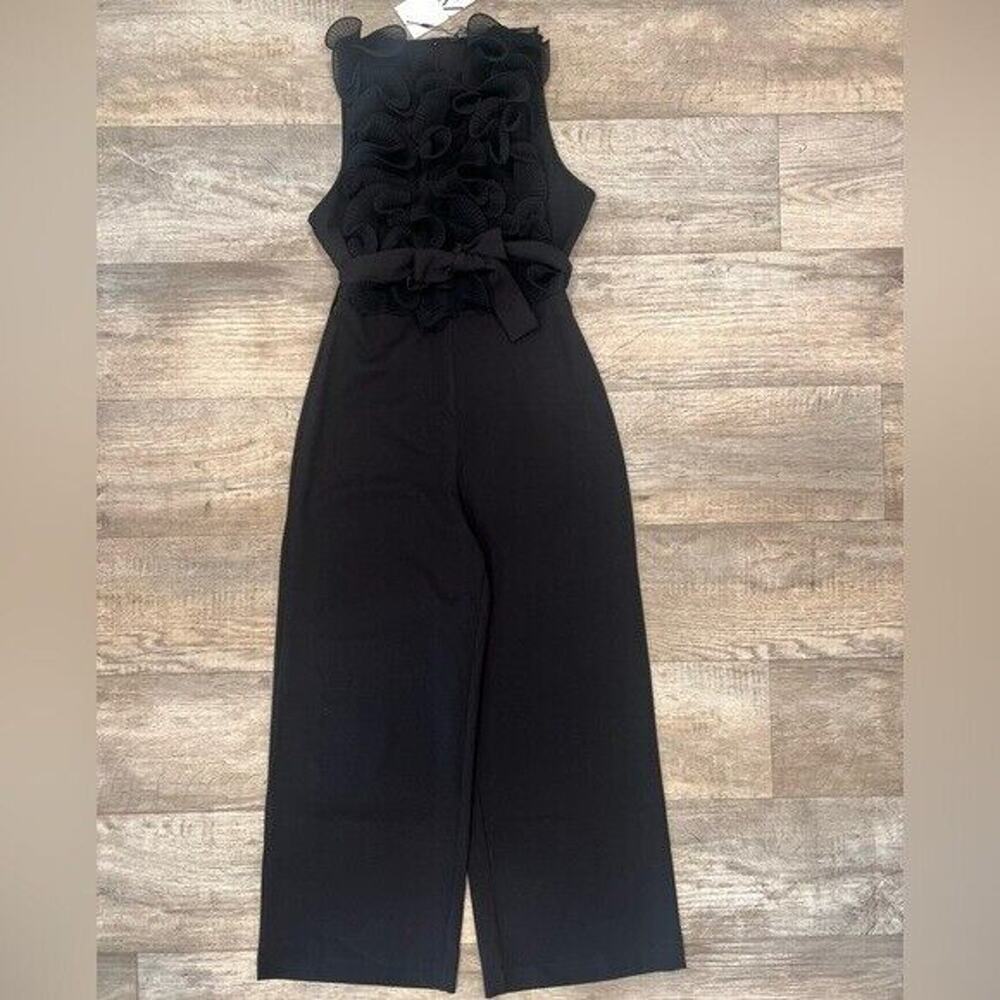 Zara Black Ruffle Wide Leg Jumpsuit Belted Sleeveless Elegant Evening Size M NWT - Picture 15 of 16